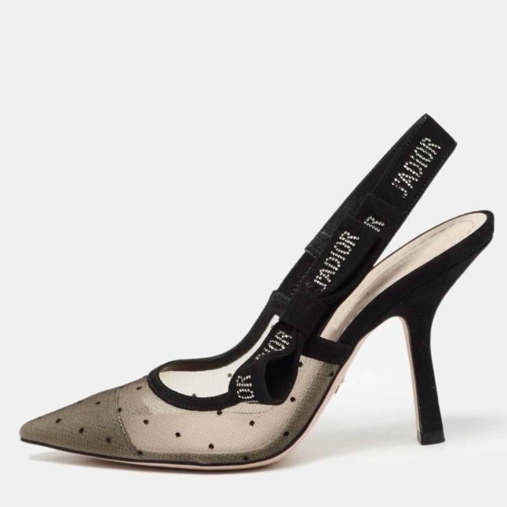 Dior Black Mesh Slingback Heels